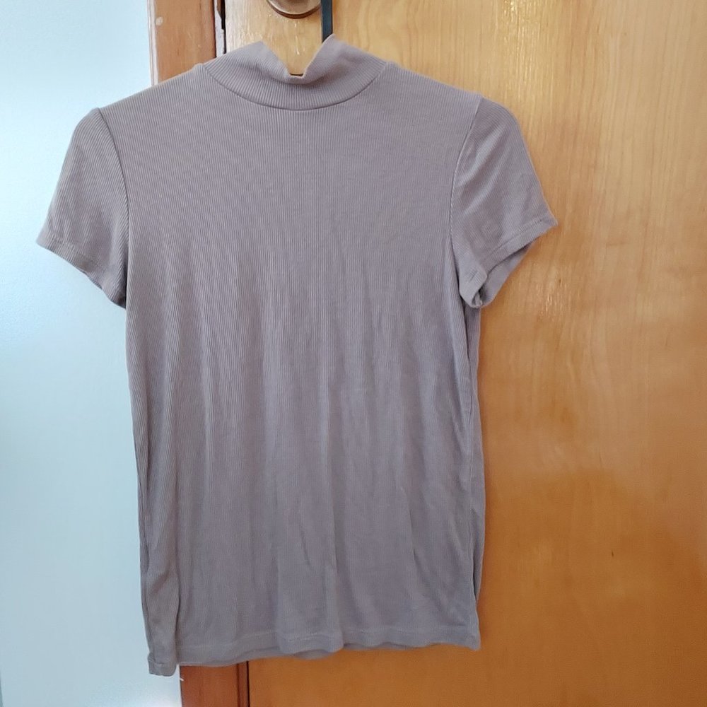 Zara Short Sleeve Ribbed Tee in Taupe Small